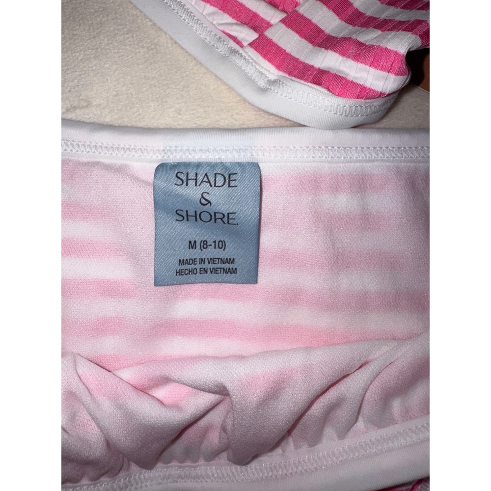 Shade & Shore Pink Striped Bikini & Calypsa White Ribbed Tankini Set Womens M - Picture 5 of 5